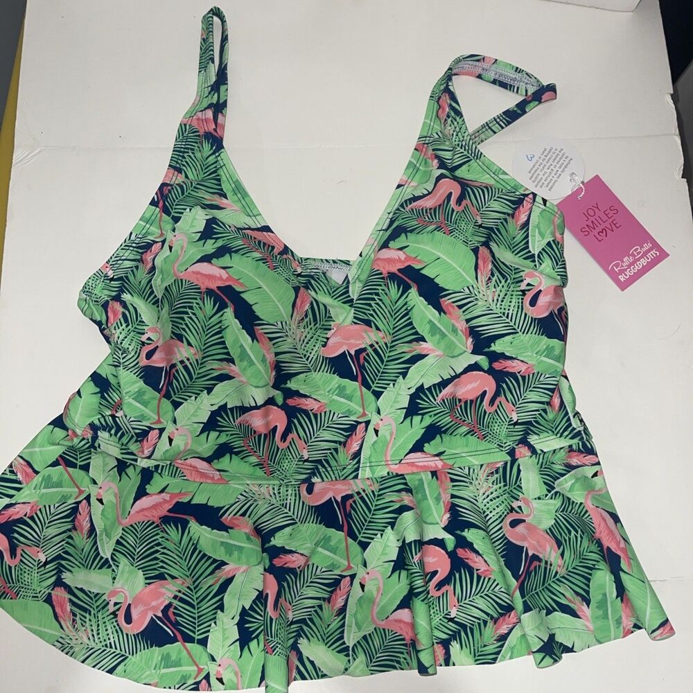 Ruffle Butts Flamingo Frenzy, Peplum Tankini Top woman’s  Size Large NWT